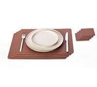 Nikalaz Lot de 4 Set de Table et 4 Dessous de Verres, Cuir Naturel Recyclé (45.7 x 33 cm, Marron Sale)