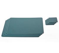 Nikalaz Lot de 4 Set de Table et 4 Dessous de Verres, Cuir Naturel Recyclé (45.7 x 33 cm, Vert Pétrole)