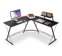 nikcorp Bureau d'angle en L Bureau Informatique Bureau Gaming avec étagère Structure métallique Stable Plateau MDF Grand Espace de Travail Bureau Maison étude - Noir