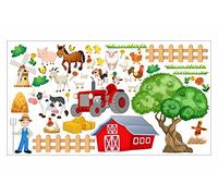 nikima - 020 Sticker mural pour chambre d'enfant Motif ferme avec tracteur et animaux mignons dont vache - Disponible en 6 tailles - Jolie décoration murale autocollante pour garçon et fille - Instructions de collage détaillées (français non garanti)