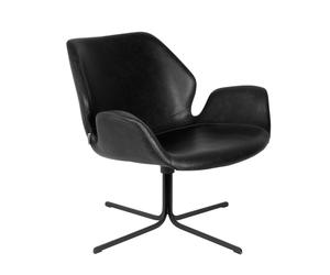 NIKKI - Fauteuil rotatif aspect cuir vintage noir Noir