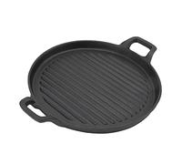 Nikou Poêle à frire ronde en fonte nervurée réversible à double poignée pour cuisinière électrique à gaz, 28 cm / 11.0 in, batterie de cuisine d'extérieur design robuste