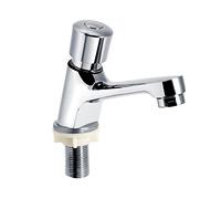 Nikou Robinet de Lavabo à 1 Poignée, Robinet Poussoir Temporisé Robinetterie à Cascade Waterfall pour Salle de Bains Publique Salle de Bains en Acier Chromé à Fermeture Automatique