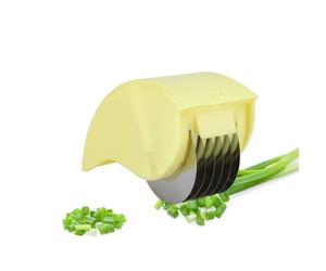 Nikou Rouleau d'herbe avec 6 lame, Mincer à Herbes Manuel Coupe-Légumes en Acier Inoxydable, Cutter d'herbe Tranchable pour Coriandre d'oignon (Jaune)