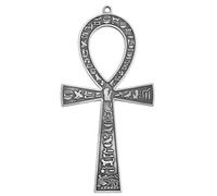 NileCart Grande croix égyptienne ANKH en métal de 17,8 cm fabriquée en Égypte avec des symboles hiéroglyphiques égyptiens anciens sur les deux côtés (ton argent antique)