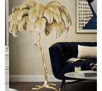 NileMAll Lampadaire, lampadaire moderne en vraie plume d'autruche LED lampe sur pied en résine pour salon décoration d'intérieur