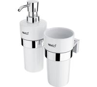 Nimco Keira - Distributeur de savon et gobelet avec support, céramique blanche/chrome KE 2205831KN-26