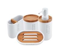 Nimco Kora - Set d'accessoires de salle de bain 4 en 1, blanc / bambou KO 24000SET-05