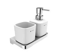 Nimco Maya - Distributeur de savon et gobelet avec support, blanc/chrome MA 2905831K-T-26