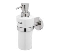 Nimco Unix - Distributeur de savon en céramique avec support, blanc/acier inoxydable tranché UNM 13031KN-T-10