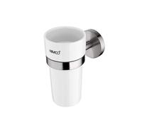 Nimco Unix - Pot à brosse à dents et dentifrice avec support, céramique blanche/acier inoxydable découpé UNM 13058KN-10