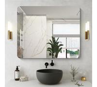 NIMURY Miroir mural rectangulaire 90 x 75 cm, sans cadre, miroir de salle de bain avec coins arrondis, miroir rectangulaire pour salle de bain, chambre à coucher, salon, suspendu horizontal ou