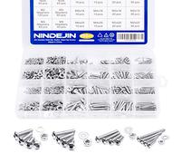 NINDEJIN 880PCS Assortiment Vis Inox M2 M3 M4 M5 Métrique à Tête Ronde et Plate Boulon à Douille Hexagonale, Écrous Ronds, Rondelles Métal, Clé à Vis