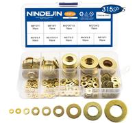 NINDEJIN - jeu de rondelles plates en laiton, 280/315 pièces, rondelle unie métrique en laiton M2-M12, fixation de joint plat, anneau en cuivre pur pour boulon à vis M2-M6 280 pièces