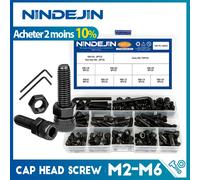 NINDEJIN vis à tête hexagonale, écrou à tête creuse 12.9 acier au carbone m2 m2.5 m3 m4 m5 m6 kit d'assortiment de boulons et d'écrous M5 232pcs