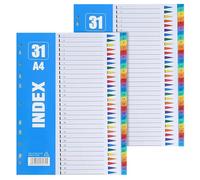 NINGYER 2 Pièces Intercalaires Classeur A4 en Plastique, 30 x 22.5cm Intercalaires Classeur A4 31 Couleur Onglets pour Pochette Plastique A4s, pour Maison, École et Bureau