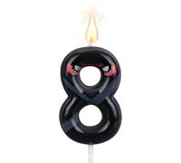 Ninja Anniversaire Numéro Bougie, Pixel Masqué Ninja Thème Chiffre Bougie Happy Birthday Gâteau Topper Décorations pour Enfants Anniversaires Fête Fournitures (Numéro 8)