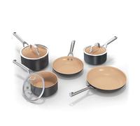 Ninja Extended Life 5 pièces en céramique (2 poêles et 3 casseroles avec couvercles), Antiadhésive (Sans PFAS, PFOA, Plomb ni Cadmium), Compatible au four jusqu’à 285 °C, Terracotta et gris CW95005EUI