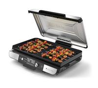 Ninja Sizzle Pro XL Grill Electrique Intérieur & Plancha Electrique Céramique, Grill Multifonction Pour Grillade Maison & Smash Burger, Couvercle, Accessoires, Argent/Noir GX101EU