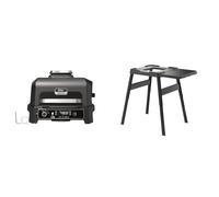 NINJA Woodfire Barbecue électrique et fumoir Pro XL avec thermomètre, Barbecue et Air Fryer & Woodfire Table d'appoint, Support réglable et latérale, Support pour Barbecue, Grill