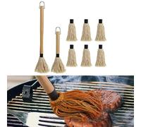 NINMORTH Balai à badigeonner avec manche en bois, brosse à sauce barbecue en coton pour steak et volaille, passe au lave-vaisselle pour têtes de rechange