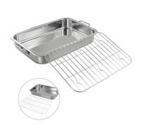 NINMORTH Ensemble de poêles à rôtir profondes en acier inoxydable, pour plaque de four robuste avec grille pour la dinde de Thanksgiving, finition miroir, passe au lave-vaisselle, argent