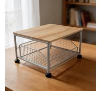 NINMORTH Petit support pour micro-ondes avec panier de rangement extractible, chariot de cuisine mobile sur roulettes verrouillables, étagères en MDF et métal, pots et ustensiles, blanc