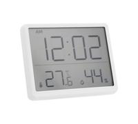 NINMORTH Thermomètre hygromètre numérique avec grand écran LCD, horloge 3 en 1 température et humidité, ventouse magnétique, support mural pour maison, réfrigérateur, bureau, blanc