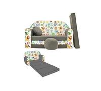 NINO Canapé convertible lit pour enfant avec pouf et coussin OEKO-TEX Animaux gris