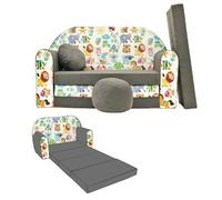 NINO Canapé convertible lit pour enfant avec pouf et coussin OEKO-TEX Animaux gris
