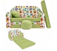 NINO Canapé convertible lit pour enfant avec pouf et coussin OEKO-TEX Animaux vert