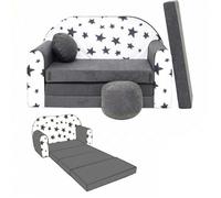 NINO Canapé convertible lit pour enfant avec pouf et coussin OEKO-TEX Étoiles gris