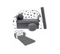 NINO Canapé convertible lit pour enfant avec pouf et coussin OEKO-TEX Etoiles gris