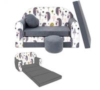 NINO Canapé convertible lit pour enfant avec pouf et coussin OEKO-TEX Hérissons gris