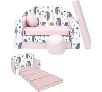 NINO Canapé convertible lit pour enfant avec pouf et coussin OEKO-TEX Hérissons rose clair Rose G