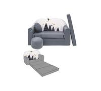 NINO Canapé convertible lit pour enfant avec pouf et coussin OEKO-TEX Montagnes gris