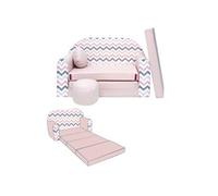 NINO Canapé convertible lit pour enfant avec pouf et coussin OEKO-TEX Rose avec zigzag