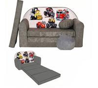 NINO Canapé convertible lit pour enfant avec pouf et coussin OEKO-TEX Véhicules gris