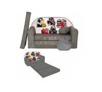 NINO Canapé convertible lit pour enfant avec pouf et coussin OEKO-TEX Véhicules gris