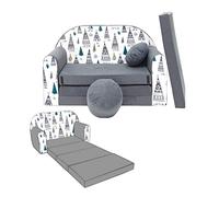 NINO Canapé-lit enfant avec pouf et coussin OEKO-TEX Gris avec tipi | Deux places, couchage 160 cm, structure 100 % mousse et housses lavables à 30 °C. Léger et modulable jusqu'à 6 ans.