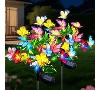 Ninonly Lampe Solaire Exterieur Jardin, 2 Piéces Papillon Lumière et Feuille d'Arbre, 2 Modes Décoration Jardin Extérieur Solaire Étanche, Éclairage Solaires Deco pour Patio Allée Cour Porche Noël
