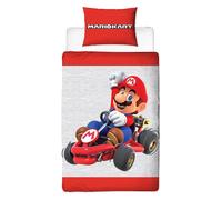 Character World Nintendo Mario Kart Parure de lit Simple réversible 2 côtés avec taie d'oreiller Assortie Rouge et Gris