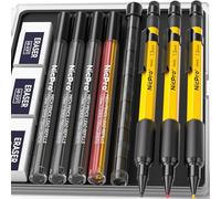 Nipro 3 Pièces Porte-Mines 1.3 mm avec Recharge de 36 Mines, 3 Gommes, Crayon de Charpentier Robuste Métal Résistant pour Marquage Extérieur, Dessin, Travail du Bois, Crayon Chantier avec étui