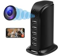 Nisanmoon Caméra Cachée WiFi 2.4/5G, Caméra WiFi avec Chargeur USB 5 Ports, HD 1080P Minicaméra Espion Cachée avec Détection de Mouvement et Vision à Distance