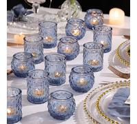NITIME 12 pièces assorties de photophores bleus, porte-bougies pour bougies de thé pour décoration de mariage, photophores bleus pour centre de table, décoration pour douche nuptiale, décoration pour