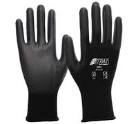 Nitras 6215 Lot de 12 paires de gants de travail en nylon avec revêtement PU Noir Taille 7