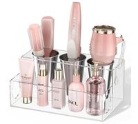 NIUBEE Organisateur d’outils de coiffure et sèche-cheveux en acrylique transparent pour comptoir de salle de bain, support de rangement pour accessoires, maquillage et articles de toilette