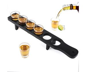 NIUBEST Lot de 6 verres à liqueur avec plateau de service en vrac, verres à shot transparents pour fête, bar, club, cocktail (noir)