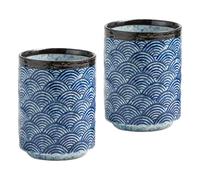 NIUKOMY Lot de 2 Tasse à Thé Sans Anse Japonaise en Céramique, Bleu 01 | Vintage tasses à thé en porcelaine chinoise, 275 ml, adaptable au micro-ondes et lave-vaisselle, pour amateurs de thé