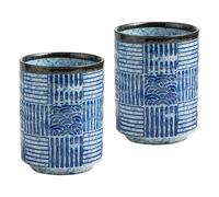 NIUKOMY Lot de 2 Tasse à Thé Sans Anse Japonaise en Céramique, Bleu | Vintage tasses à thé en porcelaine chinoise, 275 ml, adaptable au micro-ondes et lave-vaisselle, pour amateurs de thé